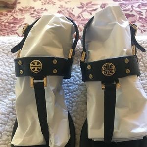 Tory Burch Black T-Strap Wedge Sandal